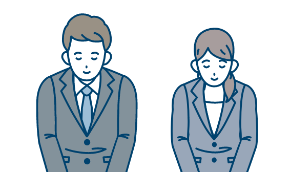 頭を下げてる男性と女性のイラスト